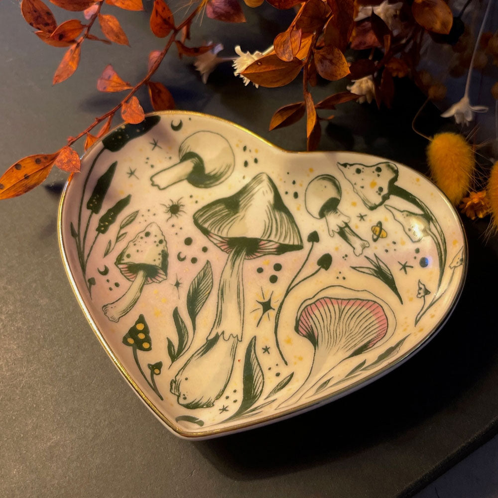 Mushroom Ceramic Heart Dish